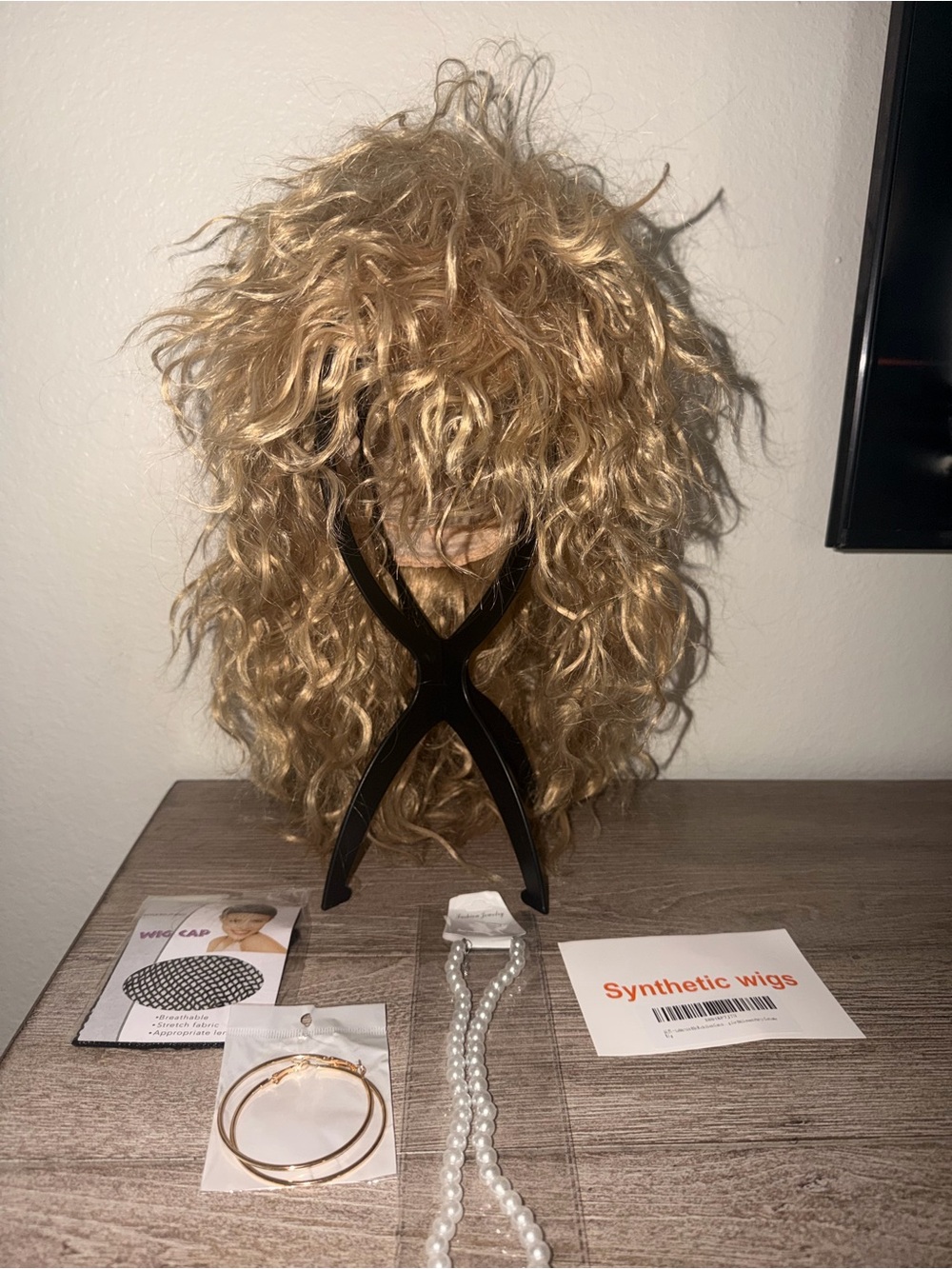 New 1980s Synthetic Curly Wig in Honey Blonde - Women Hair